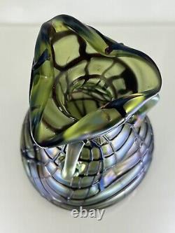 Kalik/Pallme Koenig Glass Vase Veined Iridescent Green Art Nouveau Czech