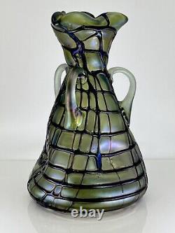 Kalik/Pallme Koenig Glass Vase Veined Iridescent Green Art Nouveau Czech