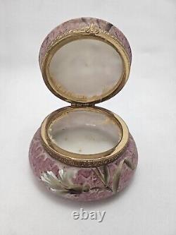 Kelva Antique Large Glass Dresser Box Hinged Pink Flowers C. F. Monroe Wavecrest