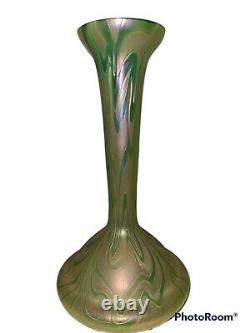 Kralik AquaGold Iridescent Bohemian Art Glass Vase Ca. 1900 Antique Art Nouveau