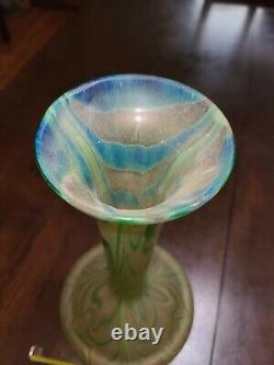 Kralik AquaGold Iridescent Bohemian Art Glass Vase Ca. 1900 Antique Art Nouveau