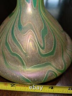 Kralik AquaGold Iridescent Bohemian Art Glass Vase Ca. 1900 Antique Art Nouveau