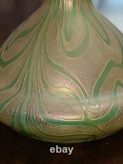 Kralik AquaGold Iridescent Bohemian Art Glass Vase Ca. 1900 Antique Art Nouveau