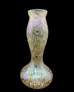 Kralik Blown Glass Vase Candia Crackle Art Nouveau Czechoslovakia