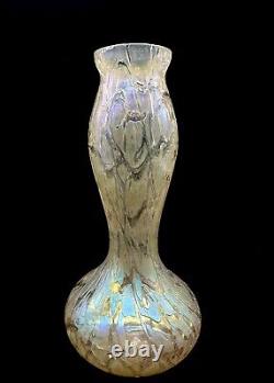 Kralik Blown Glass Vase Candia Crackle Art Nouveau Czechoslovakia