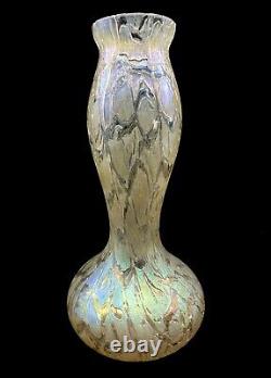 Kralik Blown Glass Vase Candia Crackle Art Nouveau Czechoslovakia