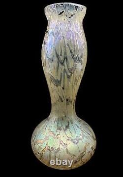 Kralik Blown Glass Vase Candia Crackle Art Nouveau Czechoslovakia