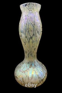 Kralik Blown Glass Vase Candia Crackle Art Nouveau Czechoslovakia