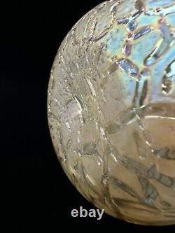 Kralik Blown Glass Vase Candia Crackle Art Nouveau Czechoslovakia