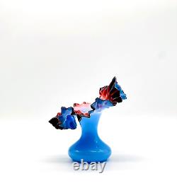 Kralik Blown Glass Vase Jack In The Pulpit Oxblood Over Blue Bohemian Czech