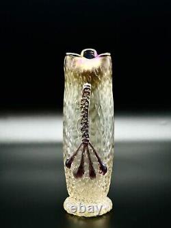 Kralik Blown Glass Vase Martele' WithApplied Fruit Art Nouveau Bohemian Czech