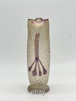 Kralik Blown Glass Vase Martele' WithApplied Fruit Art Nouveau Bohemian Czech