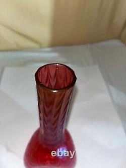 Kralik Cranberry Iridescent Bud Vase-Drapery Pattern-Victorian Bohemia Loetz B