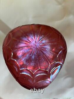 Kralik Cranberry Iridescent Bud Vase-Drapery Pattern-Victorian Bohemia Loetz B