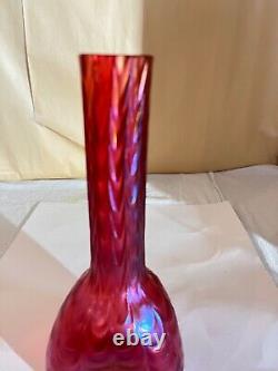 Kralik Cranberry Iridescent Bud Vase-Drapery Pattern-Victorian Bohemia Loetz B