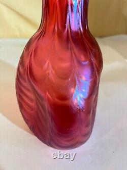 Kralik Cranberry Iridescent Bud Vase-Drapery Pattern-Victorian Bohemia Loetz B