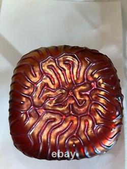 Kralik Cranberry Iridescent Bud Vase-Victorian-Czechoslovakia Swirl Ridges Loetz