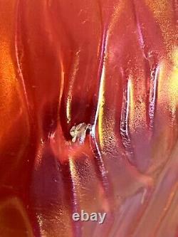 Kralik Cranberry Iridescent Bud Vase-Victorian-Czechoslovakia Swirl Ridges Loetz