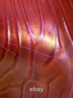 Kralik Cranberry Iridescent Bud Vase-Victorian-Czechoslovakia Swirl Ridges Loetz