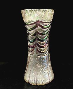 Kralik Glass Vase Iridescent Finish Veined Art Nouveau Czechoslovakia