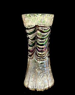 Kralik Glass Vase Iridescent Finish Veined Art Nouveau Czechoslovakia
