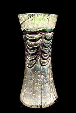 Kralik Glass Vase Iridescent Finish Veined Art Nouveau Czechoslovakia