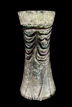 Kralik Glass Vase Iridescent Finish Veined Art Nouveau Czechoslovakia