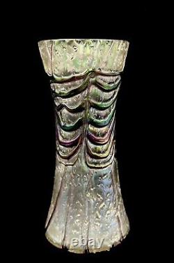 Kralik Glass Vase Iridescent Finish Veined Art Nouveau Czechoslovakia