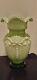 Large 12victorian Hand Blown Lt Green Decorative Vase Withornate Ruffle Crimp Top