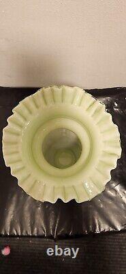 LARGE 12VICTORIAN HAND BLOWN LT GREEN DECORATIVE VASE WithORNATE RUFFLE CRIMP TOP