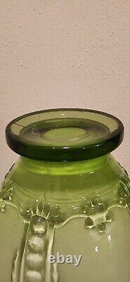 LARGE 12VICTORIAN HAND BLOWN LT GREEN DECORATIVE VASE WithORNATE RUFFLE CRIMP TOP