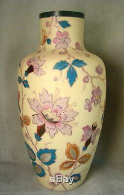 LARGE 13 Tall Antique Victorian Hand Enameled Fire Glow Mantle Vases SIGNED EX