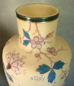 LARGE 13 Tall Antique Victorian Hand Enameled Fire Glow Mantle Vases SIGNED EX