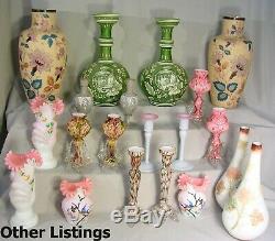 LARGE 13 Tall Antique Victorian Hand Enameled Fire Glow Mantle Vases SIGNED EX