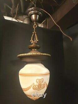 LARGE Antique Art Deco Pendant Light Fixture Acorn Hall foyer porch swag