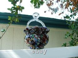 LARGE Antique Victorian HAND BLOWN, Cased, ART GLASS BASKET, Thorn Handle MINT