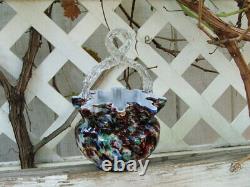 LARGE Antique Victorian HAND BLOWN, Cased, ART GLASS BASKET, Thorn Handle MINT