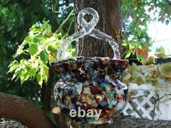 LARGE Antique Victorian HAND BLOWN, Cased, ART GLASS BASKET, Thorn Handle MINT