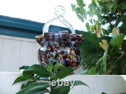 LARGE Antique Victorian HAND BLOWN, Cased, ART GLASS BASKET, Thorn Handle MINT