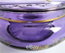 LARGE MOSER PURPLE Bohemian GILT GOLD ENAMEL ART GLASS VANITY BOX DRESSER JAR