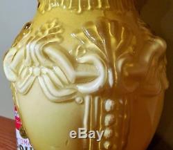LARGE victorian mold blown art glass table vase amber cased embossed vtg ruffle