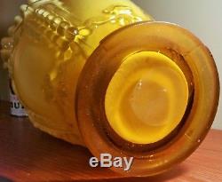 LARGE victorian mold blown art glass table vase amber cased embossed vtg ruffle