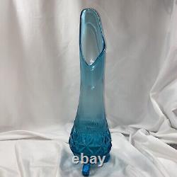 LE Smith Blue Three 3 Wheeler Diamond Ribbed Swung Vase 18.75