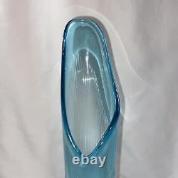 LE Smith Blue Three 3 Wheeler Diamond Ribbed Swung Vase 18.75