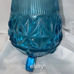 LE Smith Blue Three 3 Wheeler Diamond Ribbed Swung Vase 18.75