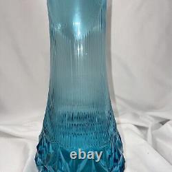 LE Smith Blue Three 3 Wheeler Diamond Ribbed Swung Vase 18.75