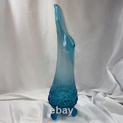 LE Smith Blue Three 3 Wheeler Diamond Ribbed Swung Vase 18.75