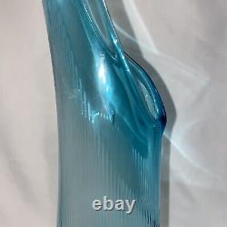 LE Smith Blue Three 3 Wheeler Diamond Ribbed Swung Vase 18.75