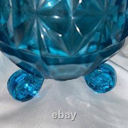 LE Smith Blue Three 3 Wheeler Diamond Ribbed Swung Vase 18.75