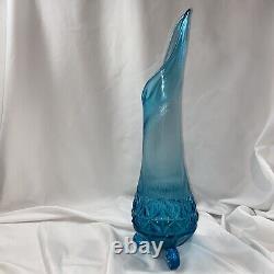 LE Smith Blue Three 3 Wheeler Diamond Ribbed Swung Vase 18.75